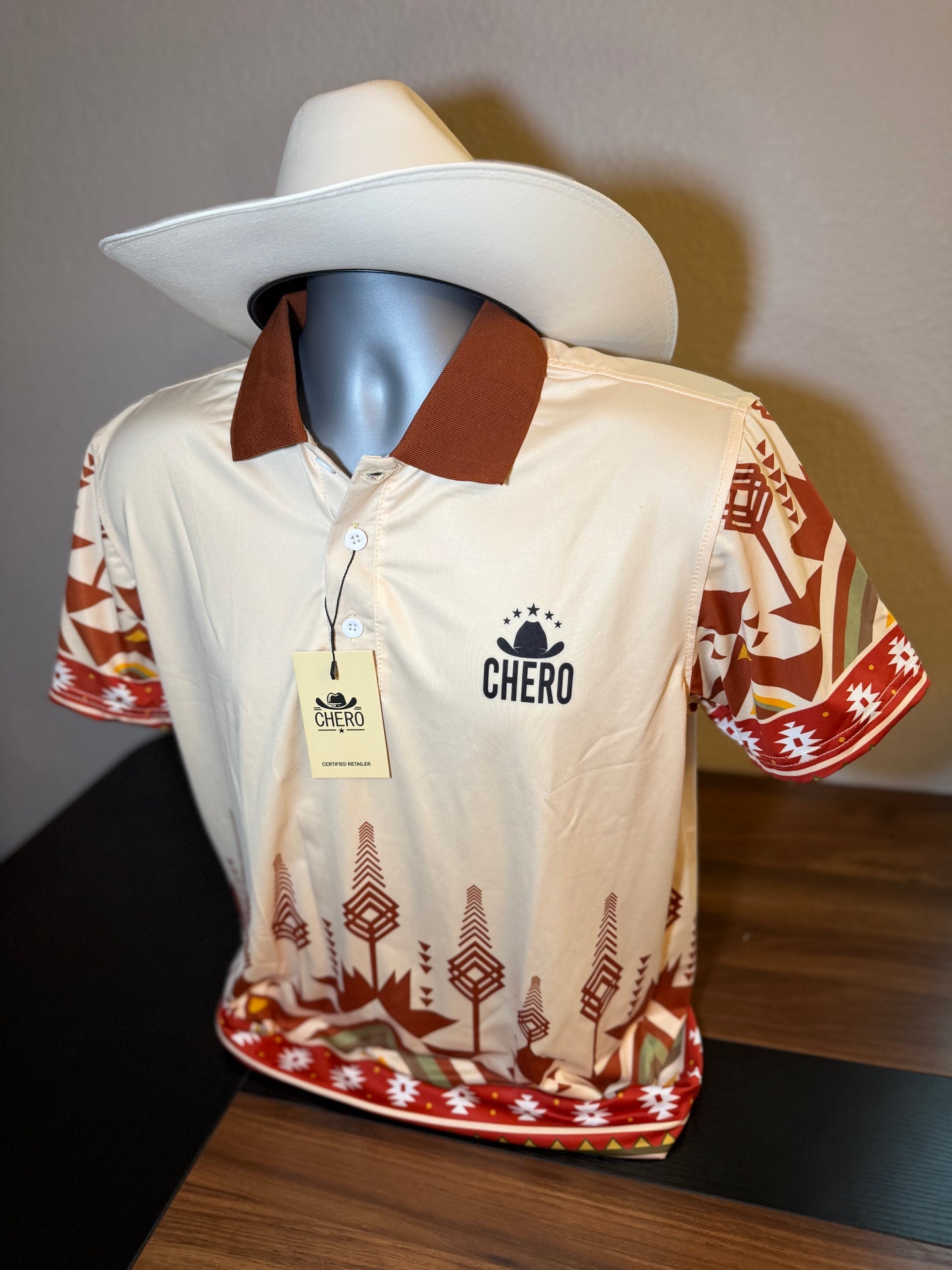 Aztec Polo shirt Tan with brown