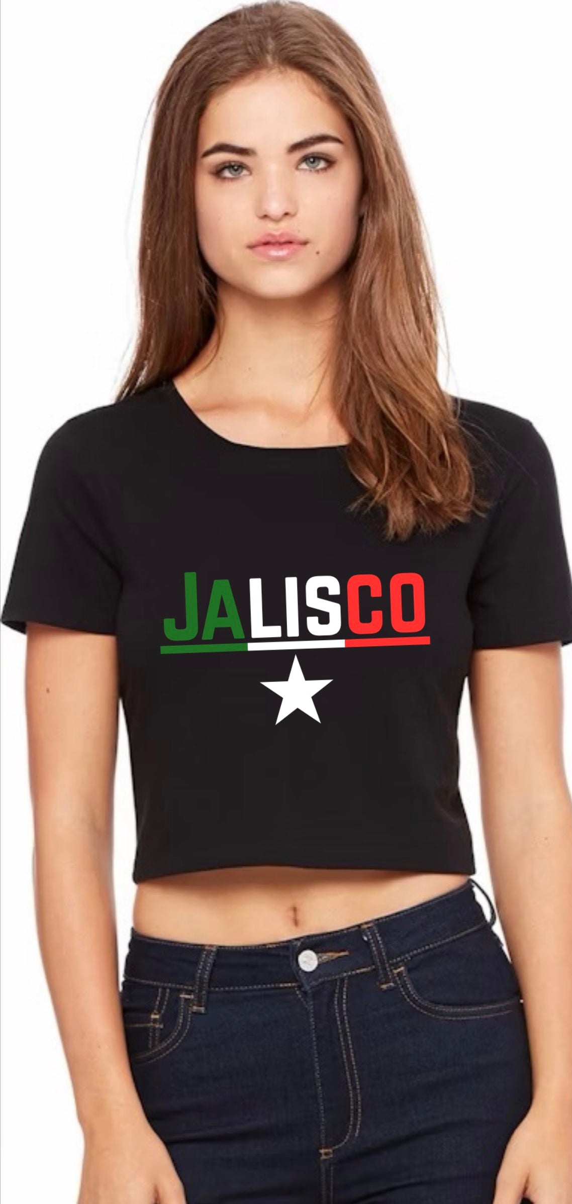 Custom Women's Poly-Cotton Crop T-Shirt (Mexican colors)